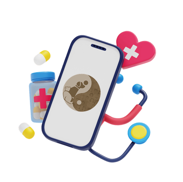 Phone with pet app and medical items